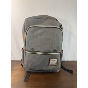 Tlyfei Gray Canvas Backpack Laptop Bag – Unisex Travel School Pack with Leather